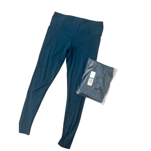 Set/2 Felina Athletic Pocket Leggings NEW in bag L blue teal pants workout - Picture 1 of 8